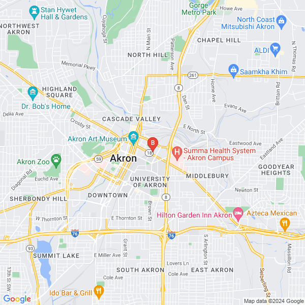 Brother's Auto Collision & Frame Repair location map: 265 E Market St, Akron, OH